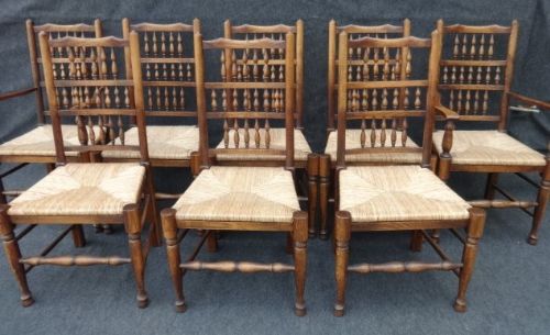 Set 8 Rush Seated  Oak Dining Chairs
