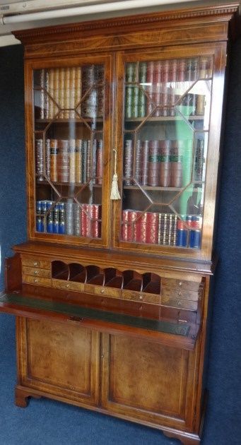 Burr Walnut Inlaid Secretaire Bookcase