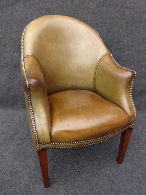 Green Leather and Mahogany Desk Chair