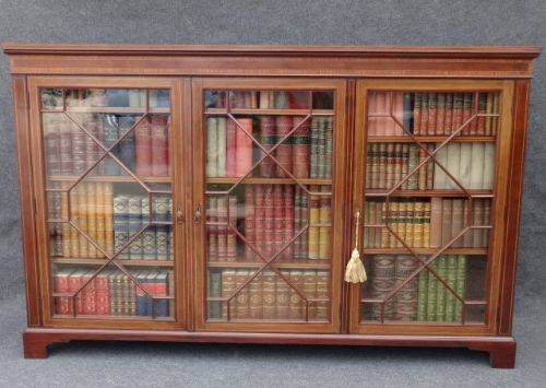 Stunning Mahogany Inlaid Library Bookcase, Freestanding Bookcase, Glazed Bookcase, Cabinet, Display.