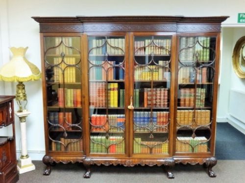 Breakfront Mahogany Library Bookcase,bookshelves, Display.