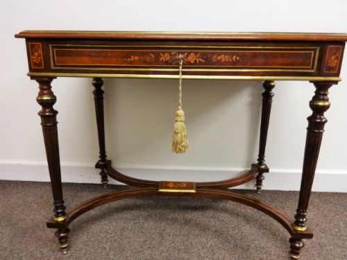 French Marquetry Inlaid Rosewood Desk