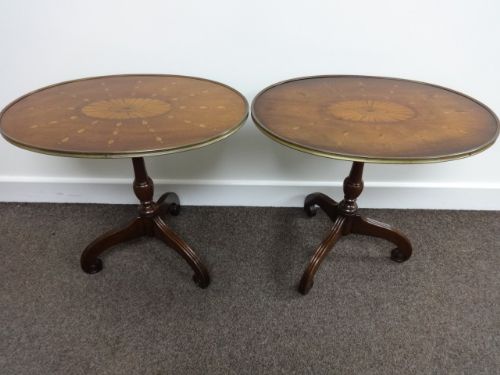 Pair Inlaid Lamp Tables,  Mahogany Tables