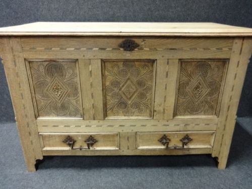 Bleached Oak Inlaid Period Mule Chest, Coffer