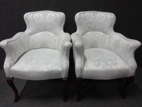 Pair Mahogany Framed Side Chairs, Easy Chairs, Library Chairs.