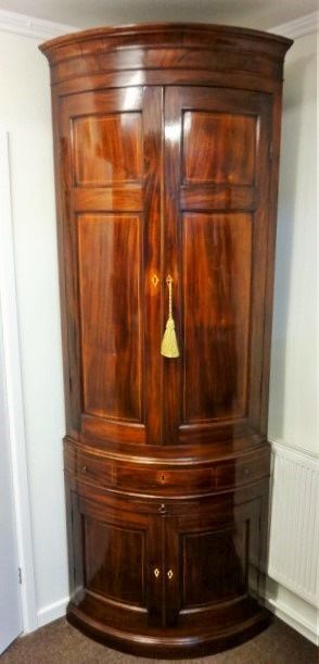 Georgian Mahogany Inlaid Floorstanding Corner Cupboard
