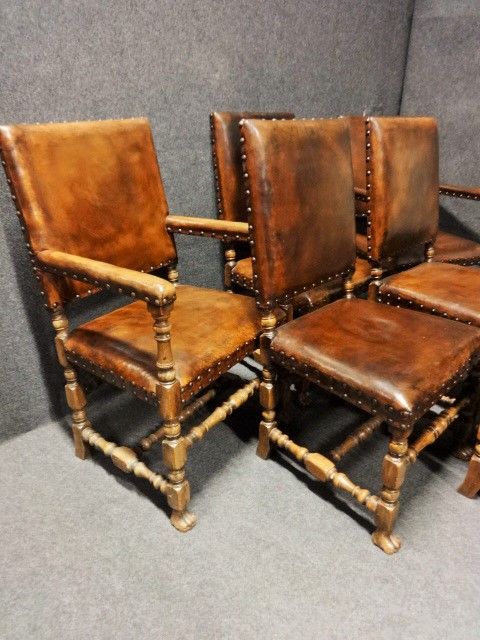 fig 1. Outstanding set of 6 Oak and Leather Dining Chairs
