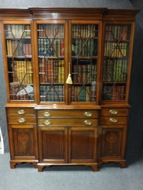 Mahogany Inlaid Breakfront Bookcase