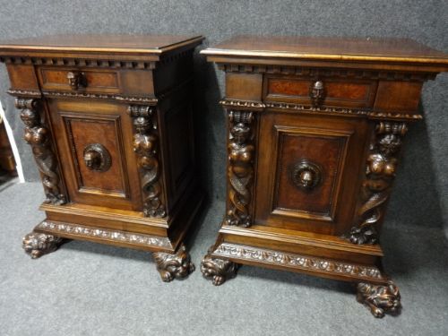 fig 1. Pair Carved Walnut Bedside Cabinets