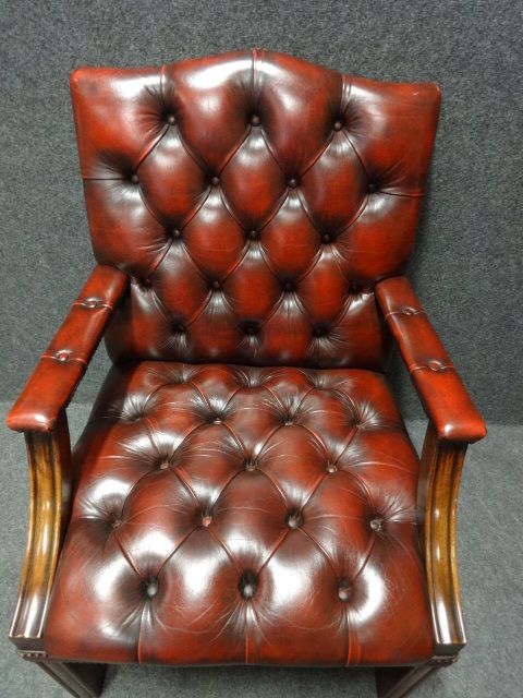 fig 1. Pair Georgian Leather Gainsborough, Library Chairs