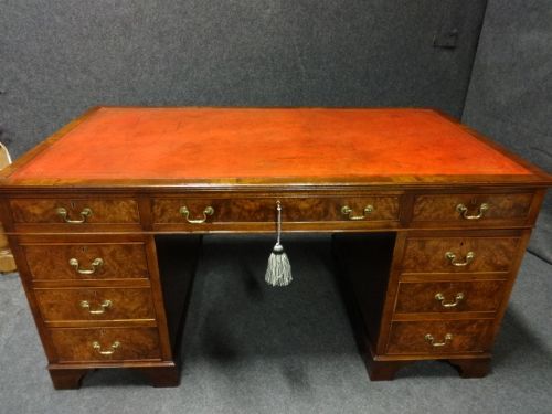Burr Walnut Pedestal Desk