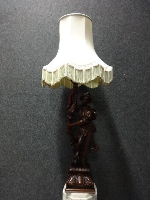 Large Italian Walnut Carved Lamp