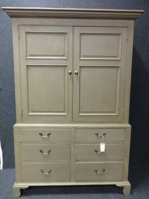 Georgian Painted Pine Cupboard on Chest/linen Press