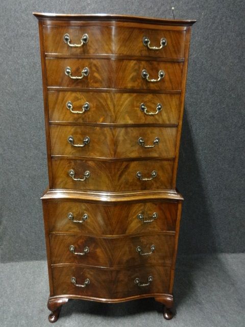 Mahogany Serpentine Chest on Chest of Drawers