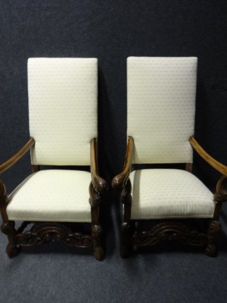 Pair Walnut Queen Anne Style Arm Chairs