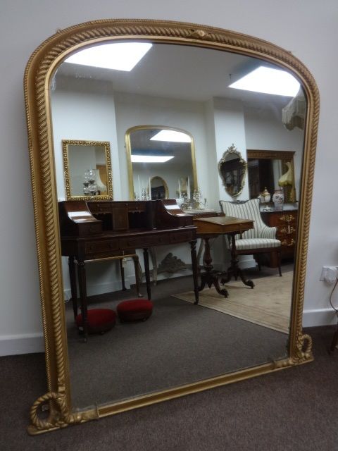 English Arch Top Gilt Overmantle Mirror