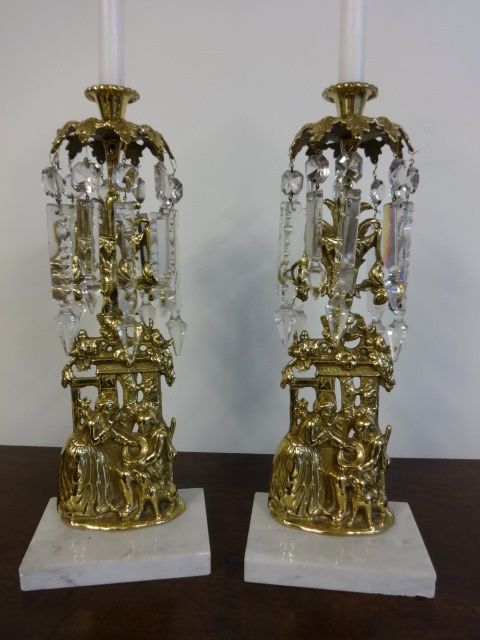 Pair Brass and Marble Lusters