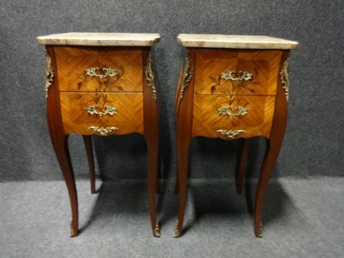 Pair Marquetry Bedside/lamp Chests