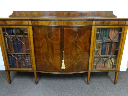 Outstanding Bow Front Inlaid Mahogany Bookcase