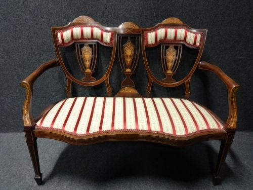 Superb Quality Inlaid Mahogany and Rosewood Window Seat, Sofa.