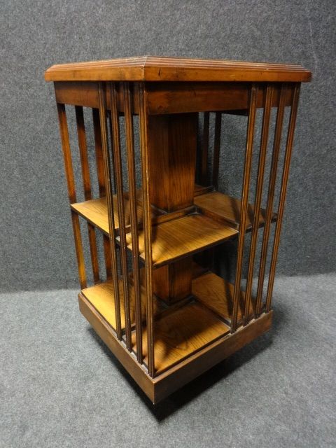 Oak and Burr Walnut Revolving Bookcase