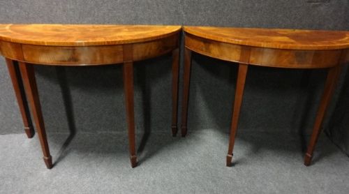 Pair Inlaid Mahogany Console Tables