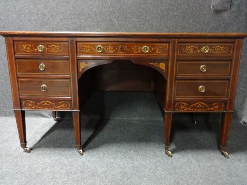 Inlaid Mahogany Seven Drawer Desk