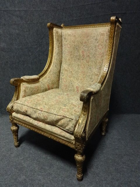 French Gilt Winged Armchair