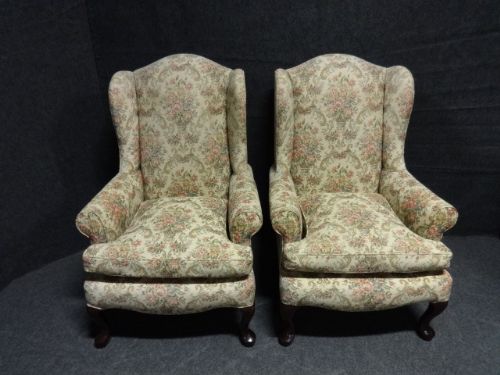 Pair Mahogany Framed Wing Arm/easy Chairs