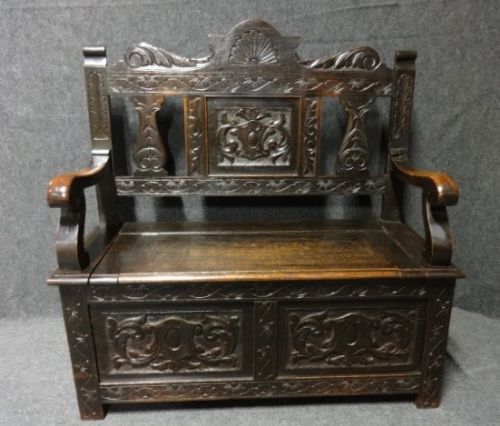 Victorian Oak Monks Bench, Hall Seat