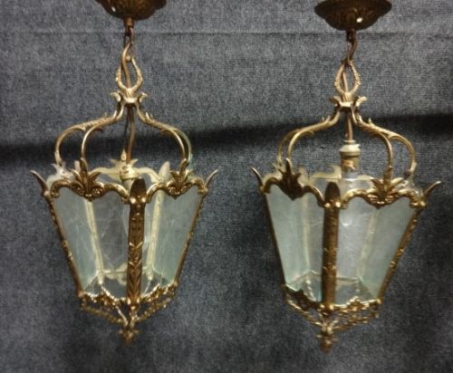 Pair Brass Hanging Lanterns