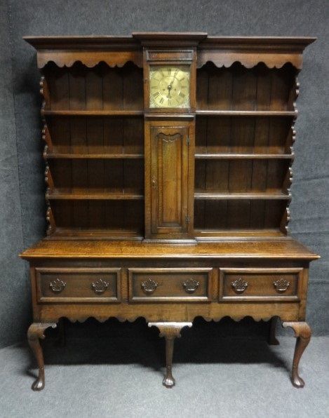 Rare Oak Dresser Fitted with Grandfather Clock