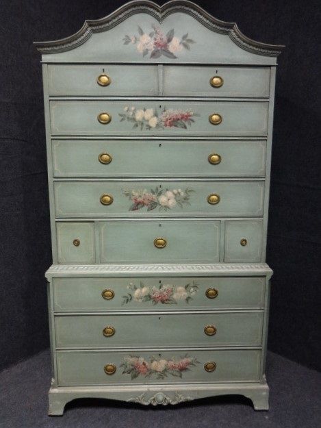Stunning  Georgian Painted Secretaire Chest on Chest of Drawers