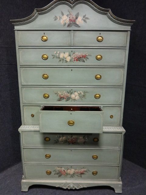 fig 1. Stunning Georgian Painted Secretaire Chest on Chest of Drawers