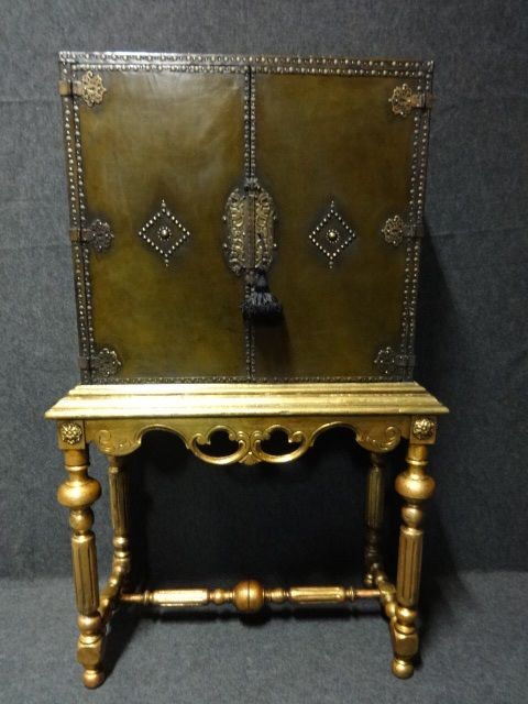 Leather Studded Cabinet on Gilt Stand