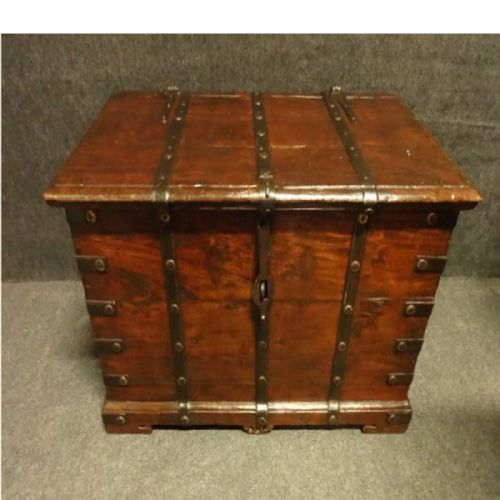 Small Size Iron Bound Teak Box Coffer