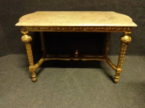 Rectangular Giltwood Coffee Table with Marble Top