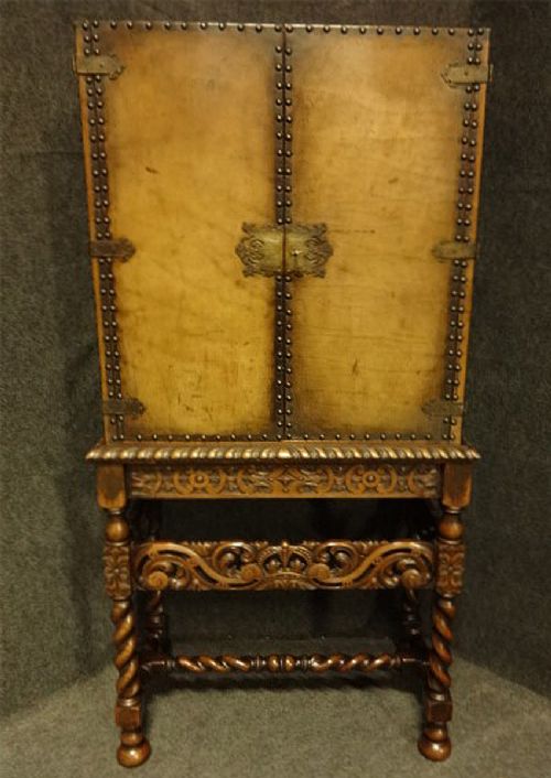 Leather Studded Cabinet on Oak Stand