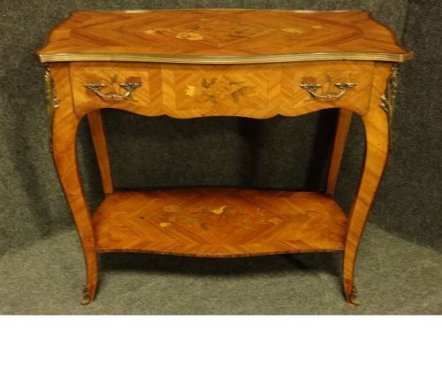 French Marquetry Side Table with Drawer
