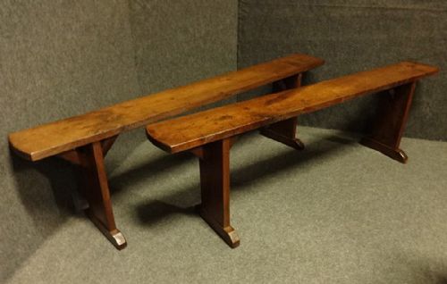 Good Pair of Victorian Oak and Elm Trestle Benches