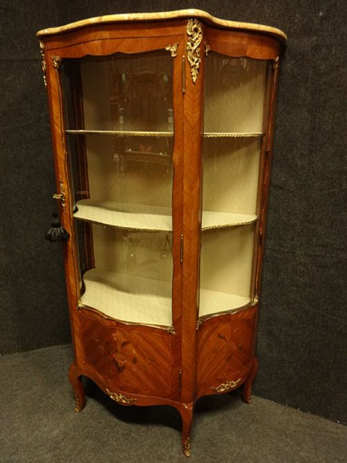 French Serpentine Marquetry Display Cabinet