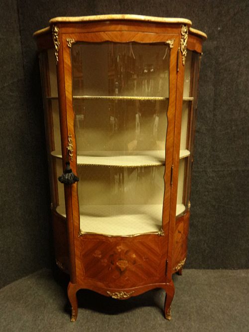fig 1. French Serpentine Marquetry Display Cabinet