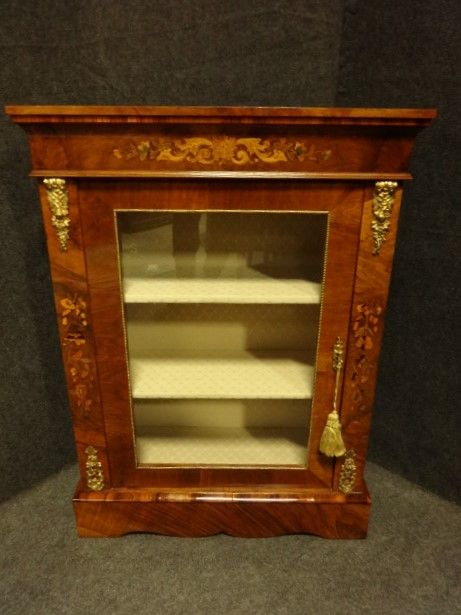Very Good Marquetry Inlaid Burr Walnut Display Pier Cabinet