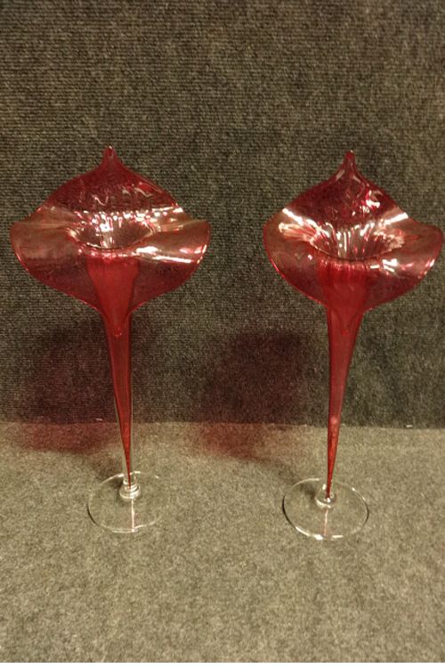 Pair Jack in the  Pulpit Victorian Cranberry Vases