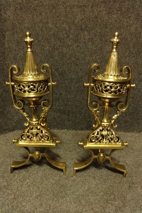 Stunning Brass Andirons Firedogs