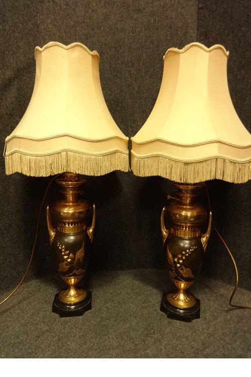 Very Good Pair of Bronzed and Brass Lamps