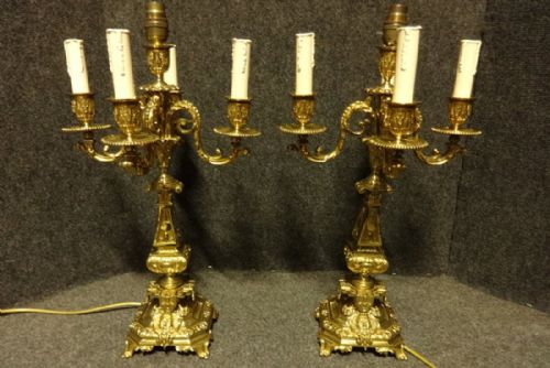 Outstanding Pair of Large Candelabra Lamps