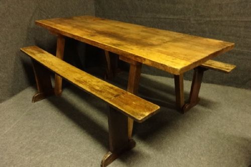 Good Fruitwood Trestle Table with Benches