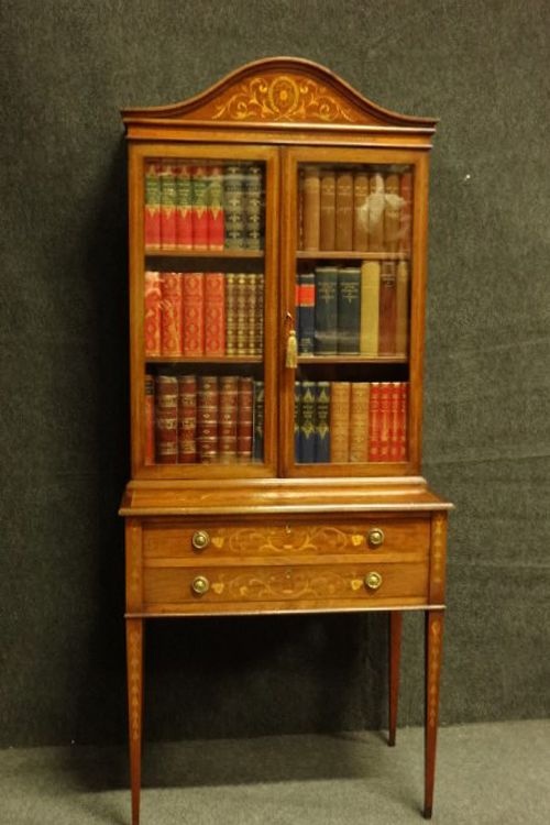 Outstanding Inlaid Mahogany Display Bookcase