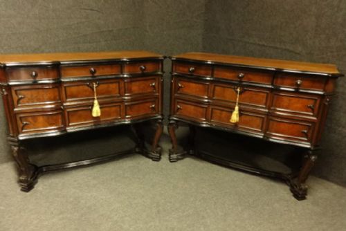 Rare Pair French Breakfront Walnut Side Cabinets